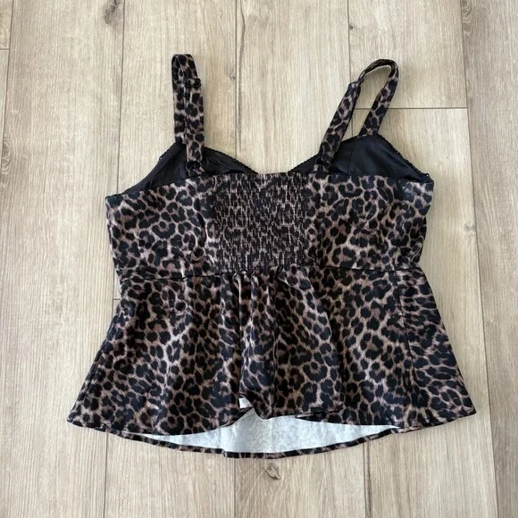 Torrid Sweetheart Cami On the Prowl Leopard Chocolate Top Tank Sleeveless Peplum - Picture 6 of 7
